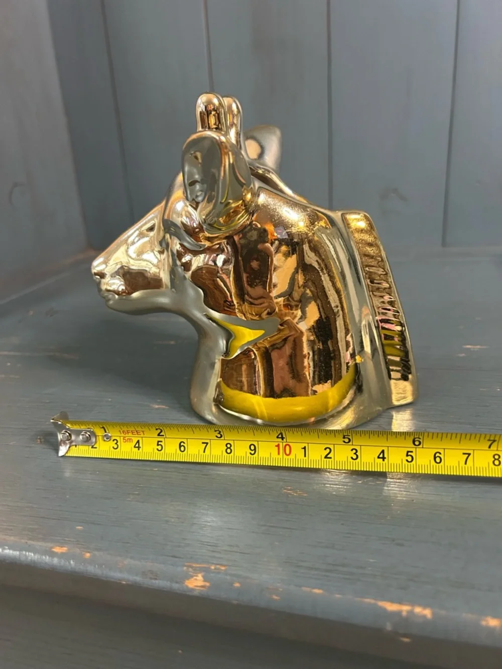 Gold Ceramic Giraffe Head Figurine - Planter, Makeup Brush/Pencil Holder 6” Tall